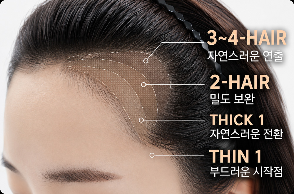 잔머리 헤어라인의 4단계 그라데이션 디자인을 설명한 이미지